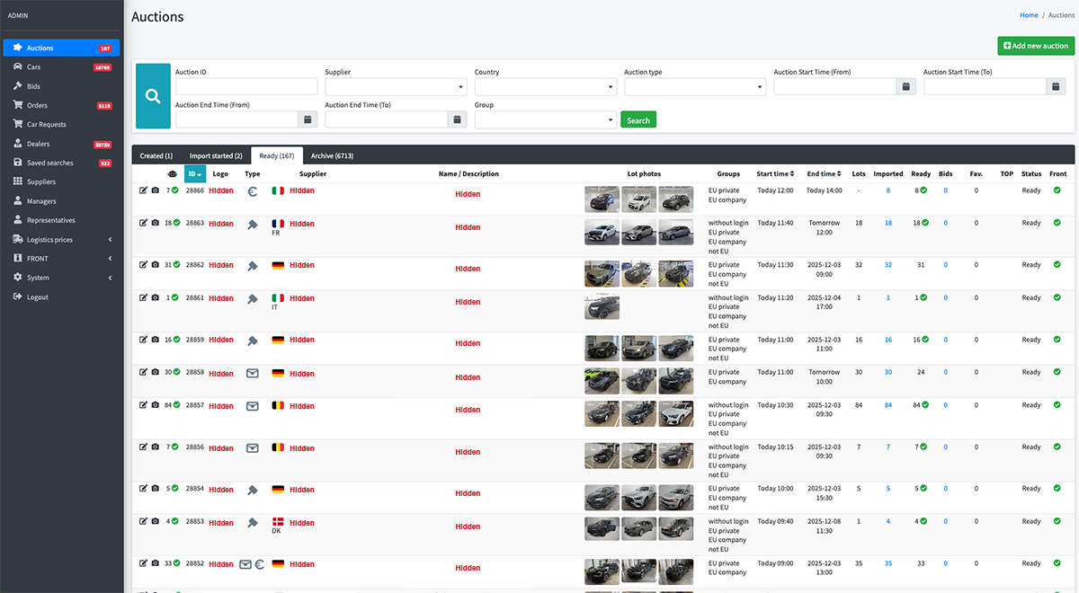 CarGenius back-office – lot management
